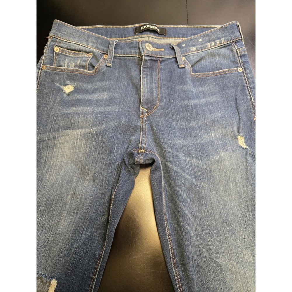 Express‎ Cropped Skinny Jeans 8R Mid Rise Distressed Ripped Blue Denim Stretch